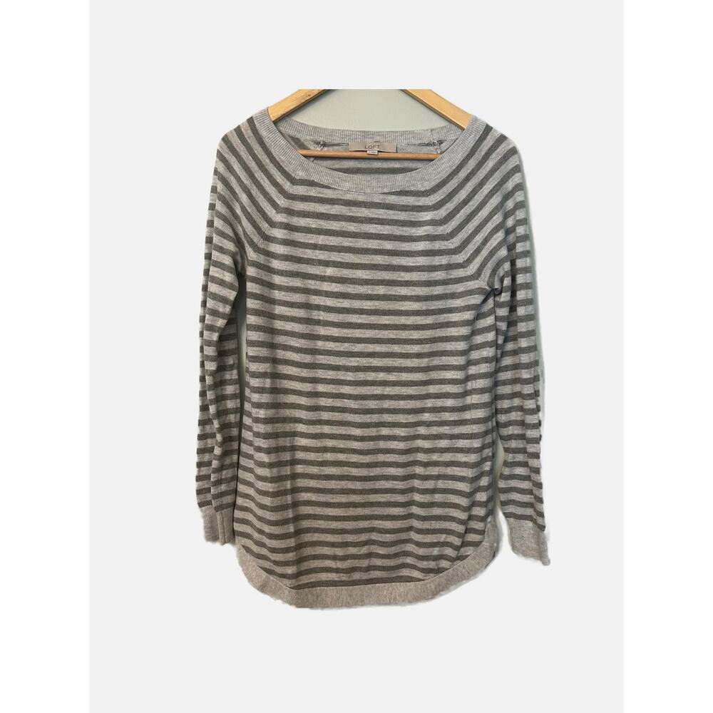 Ann Taylor Loft Gray Striped Women's Pullover Light Sweater Small